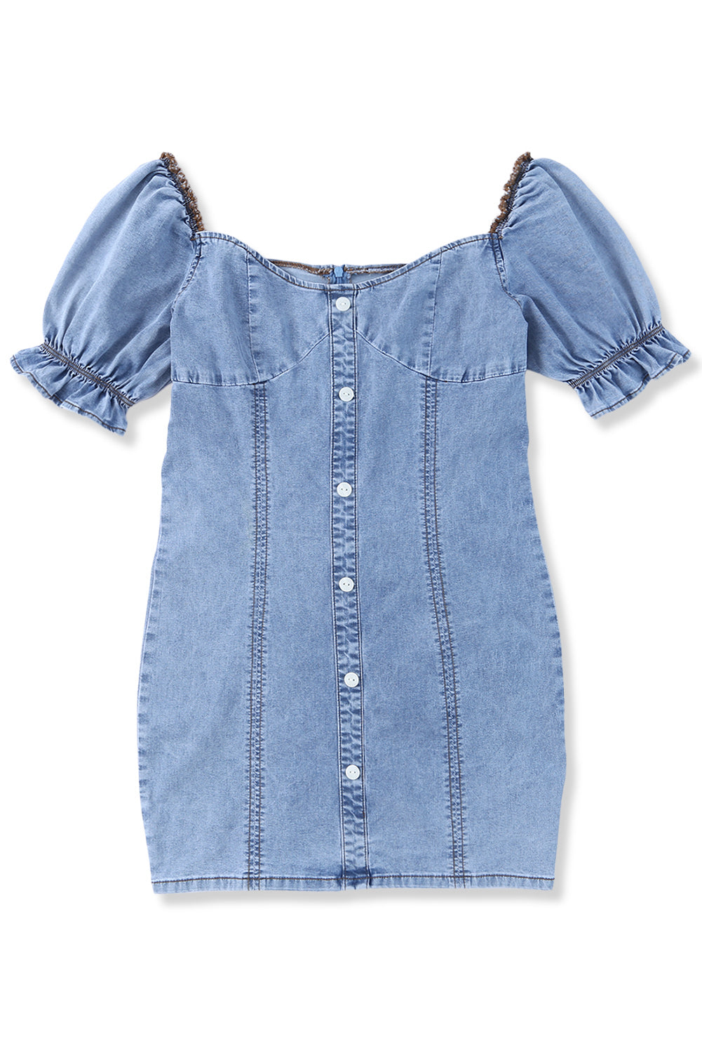 Buttoned Denim Bodycon Mini Dress | Sky Blue