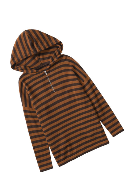 Striped Knit Quarter Zip Hoodie | Brown