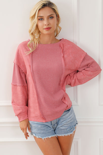 Mineral Wash Patchwork Exposed Seam Sweatshirt | Rose