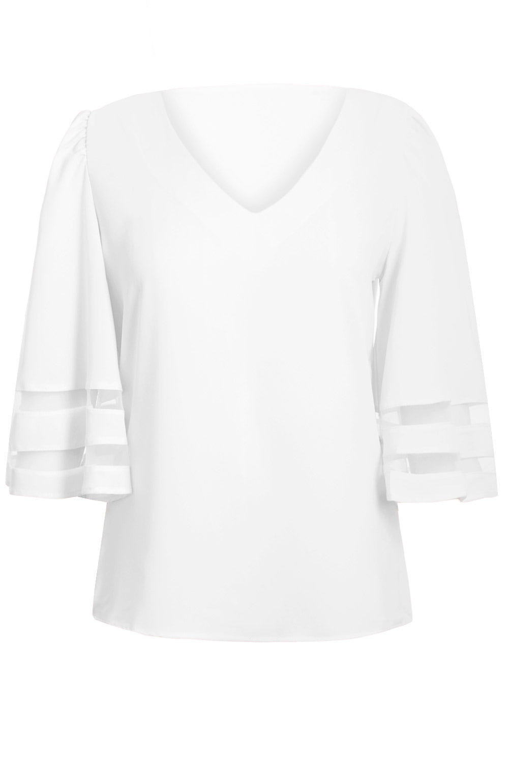 Flare Sleeve V Neck Loose Blouse | White