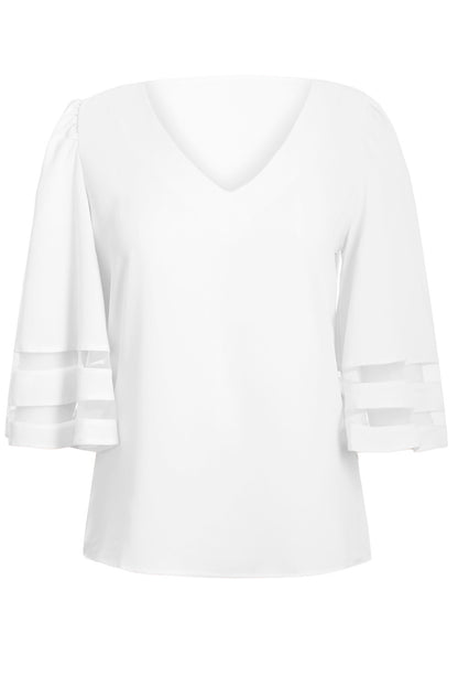 Flare Sleeve V Neck Loose Blouse | White