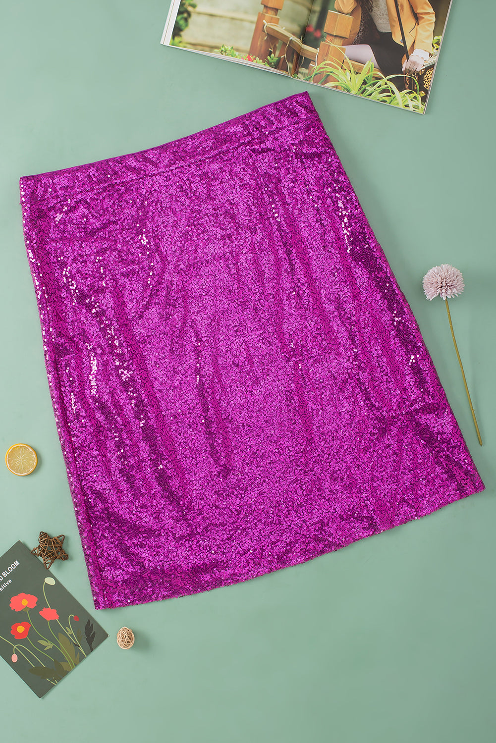 Sequined High Waist Plus Size Midi Skirt | Violet