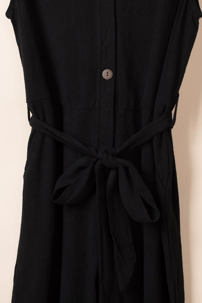 V Neck Button Belted Jumpsuit With Pockets | Black