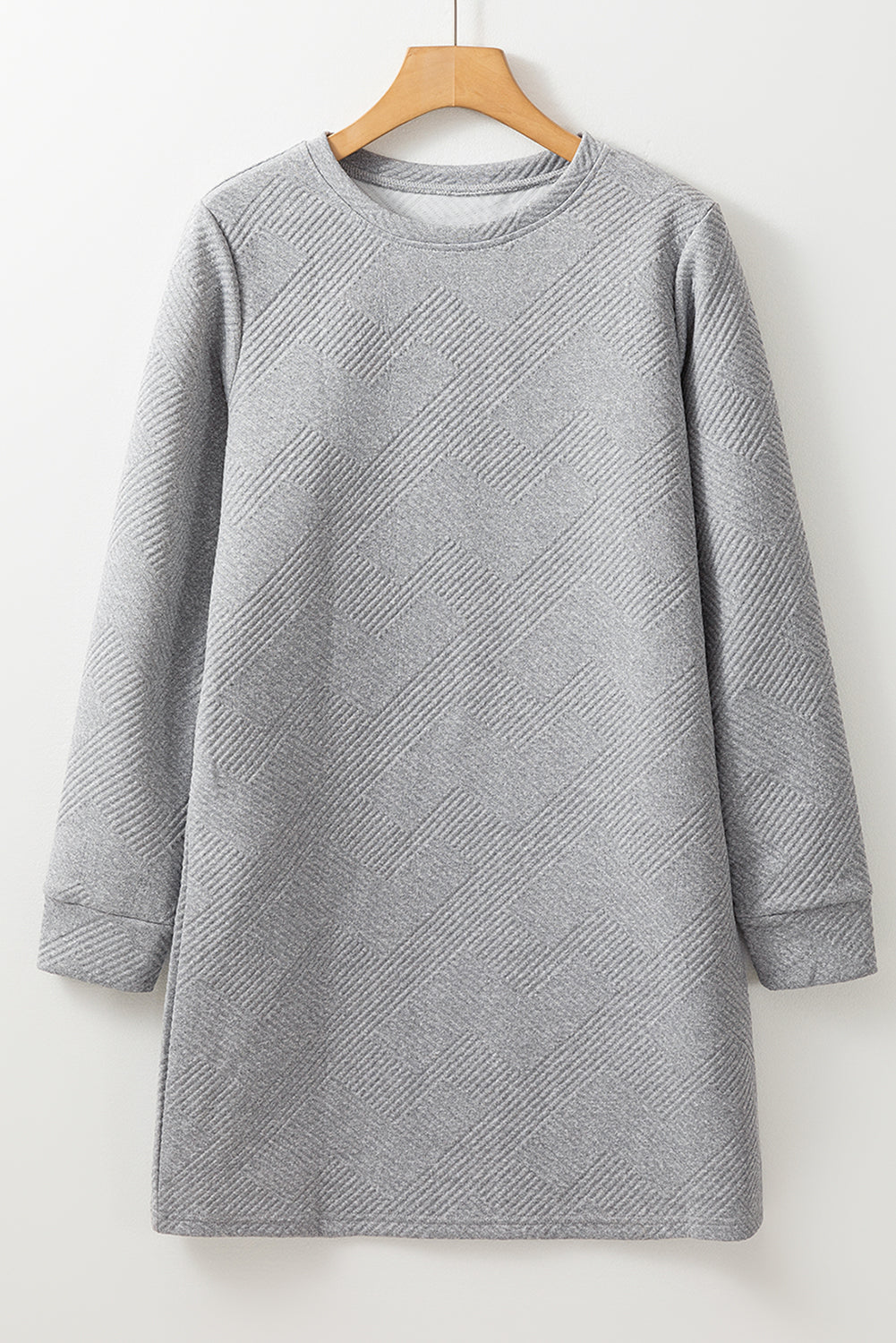 Solid Colour Textured Long Sleeve Shift Dress | Gray