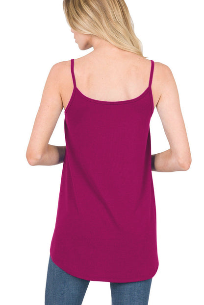 Spaghetti Strap V-Neck Flowy Tunic Tank Top | Pitaya Pink