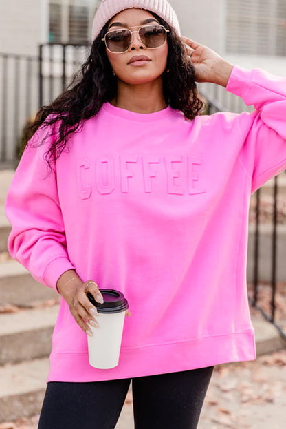 Coffee Letter Embossed Casual Sweatshirt | Bonbon