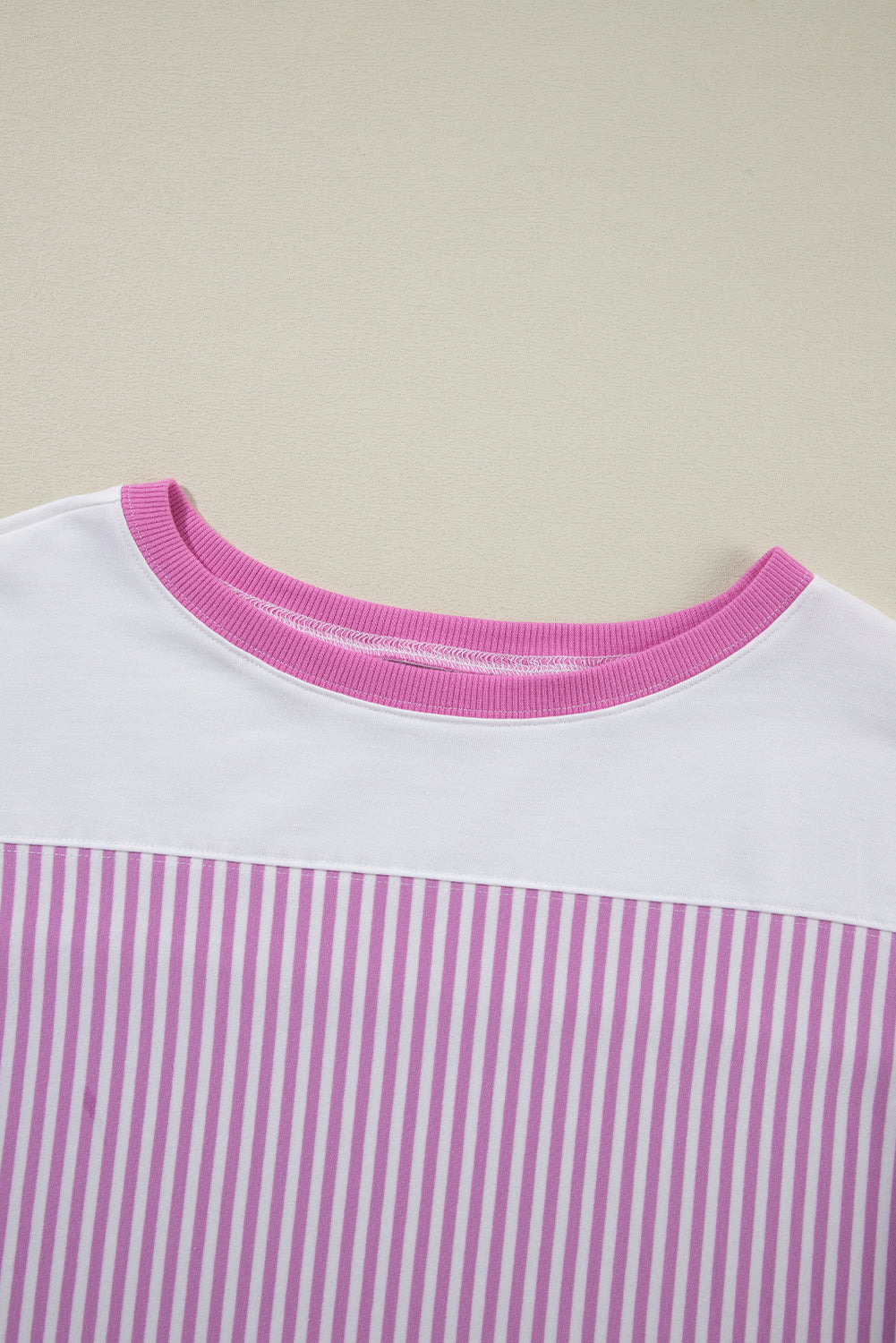 Patchwork Bracelet Sleeve Plus Size T Shirt | Pink Stripe