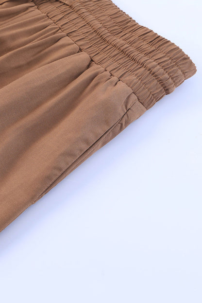 Drawstring Elastic Waist Casual Wide Leg Pants | Brown