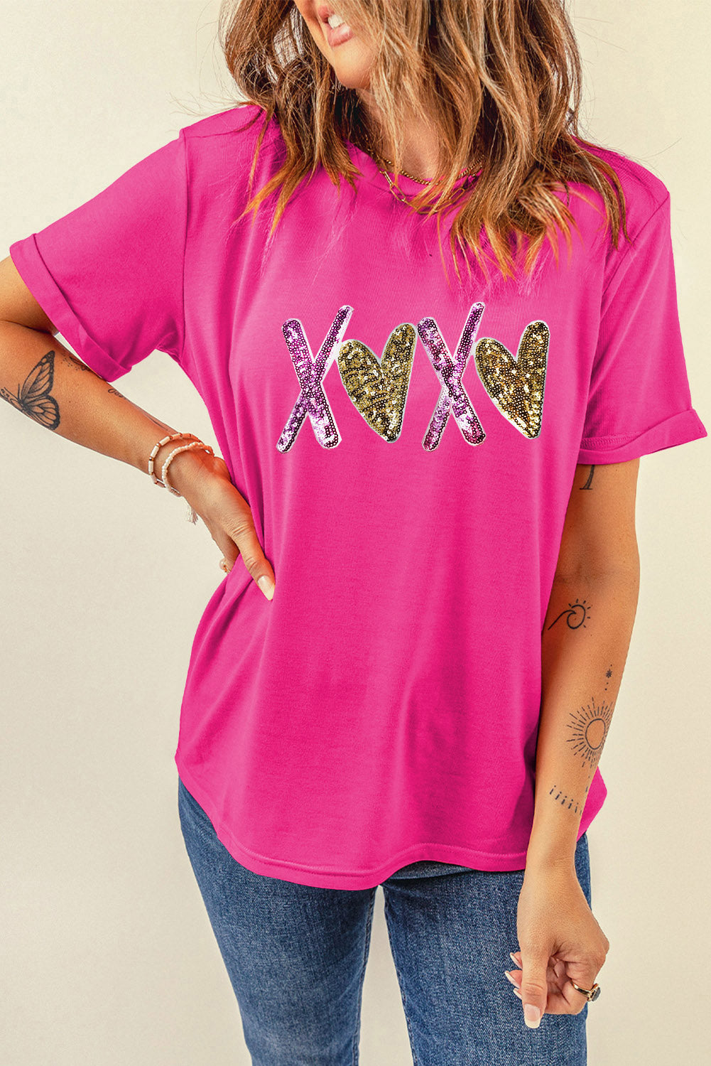 Heart Xoxo Graphic Crewneck Valentines T Shirt | Rose Red