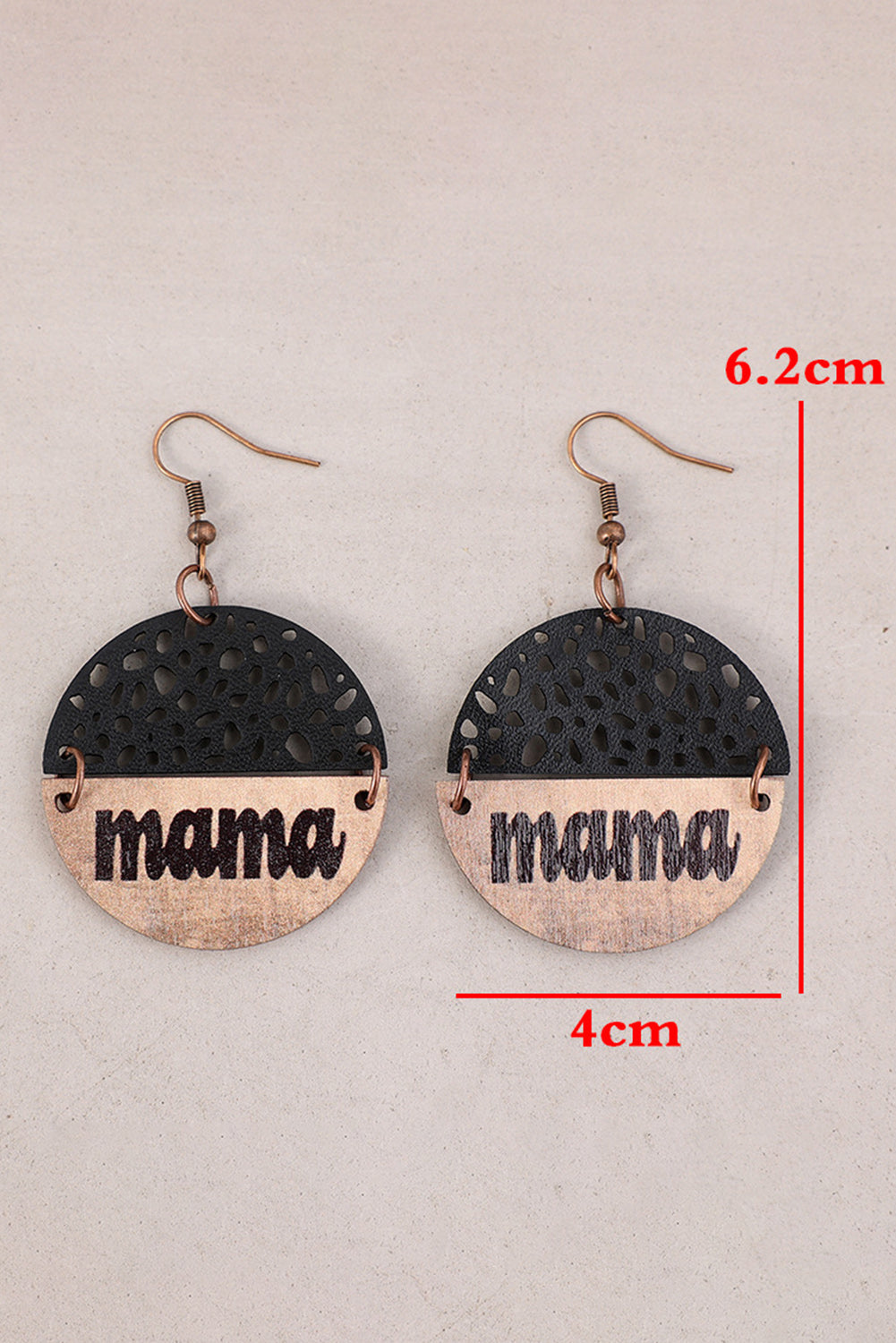 Vintage Mama Pendant Leather Wooden Earrings | Black