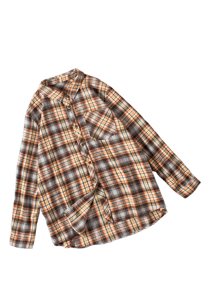 Plaid Print Button Long Sleeve Plus Size Shirt Coat | Apricot