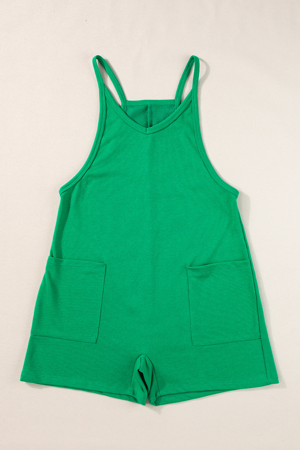 Sleeveless Pocketed V Neck Jersey Romper | Bright Green