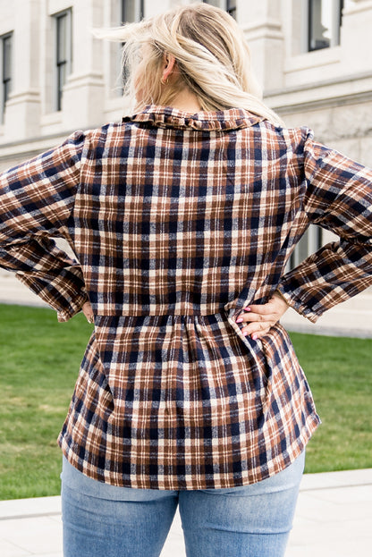 Plaid Print Button-Up Turn Down Collar Plus Size Coat | Yellow