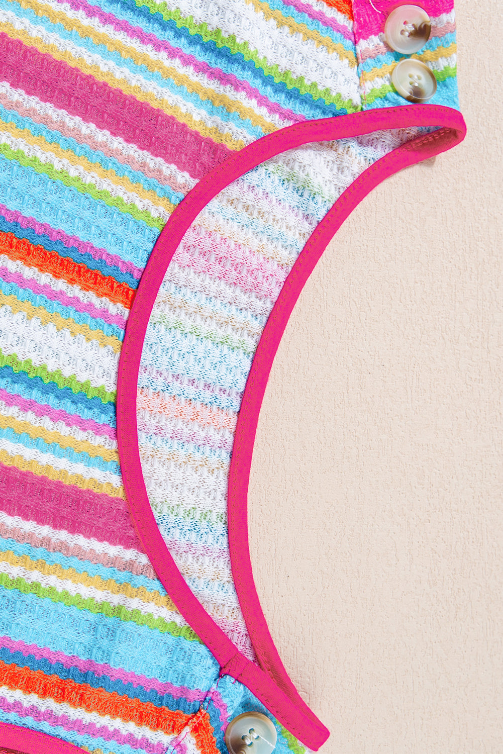 Rainbow Eyelet Knit Button Decor Tank Top | Rose Stripe