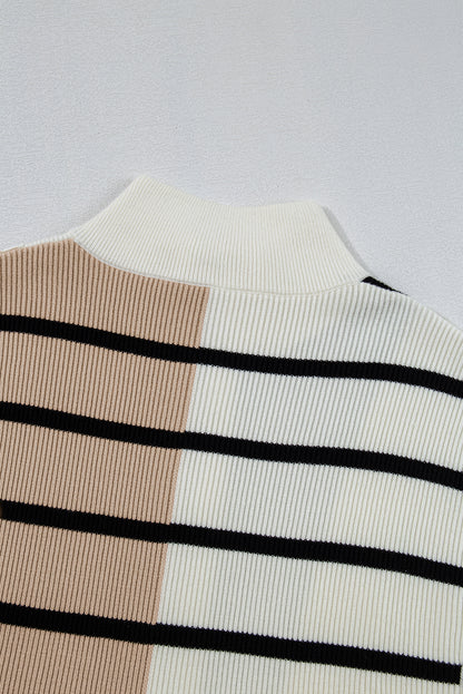 Colourblock Quarter Zip Collar Sweater Vest | Black Stripe