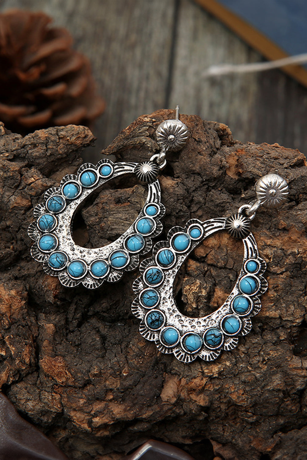 Western Turquoise Cut Out Stud Drop Earrings | Silvery