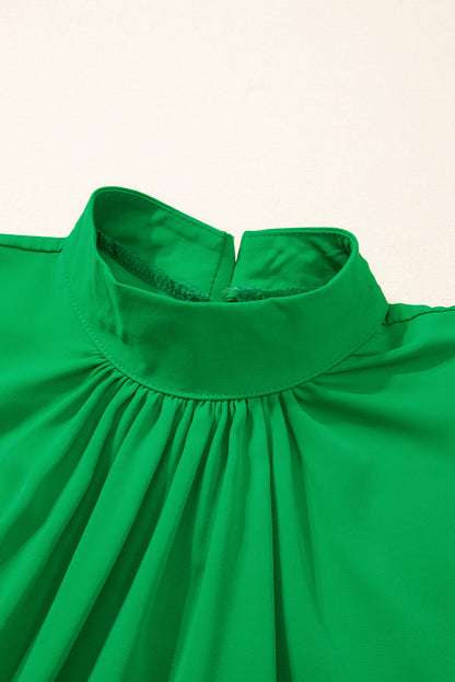 Solid Mock Neck Split Batwing Sleeve Blouse | Bright Green