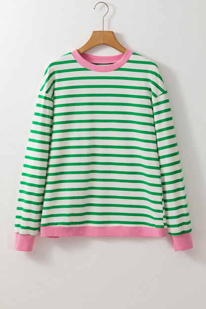 Striped Contrast Edge Long Sleeve Top | Bright Green