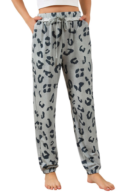 Leopard Print Drawstring High Waist Jogger Pants | Gray