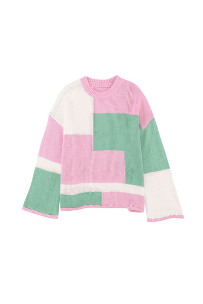 Colourblock Drop Shoulder Bell Sleeve Sweater | Pink