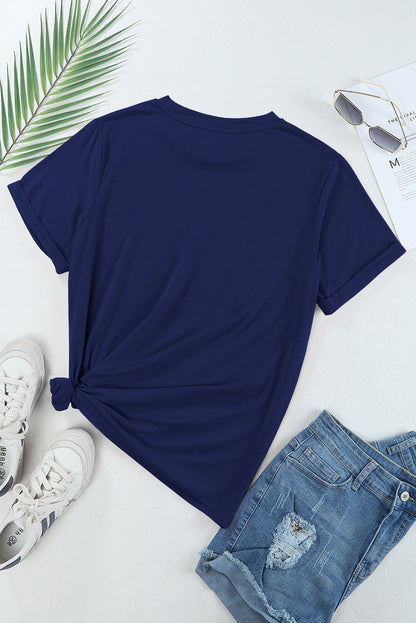 Casual Plain Crew Neck Tee | Blue