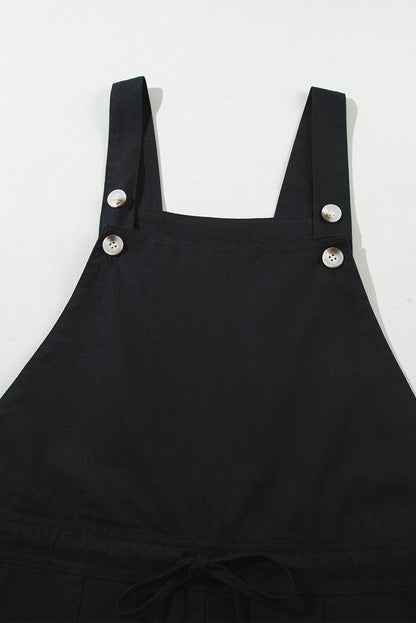 Drawstring Buttoned Straps Cropped Overall | Black