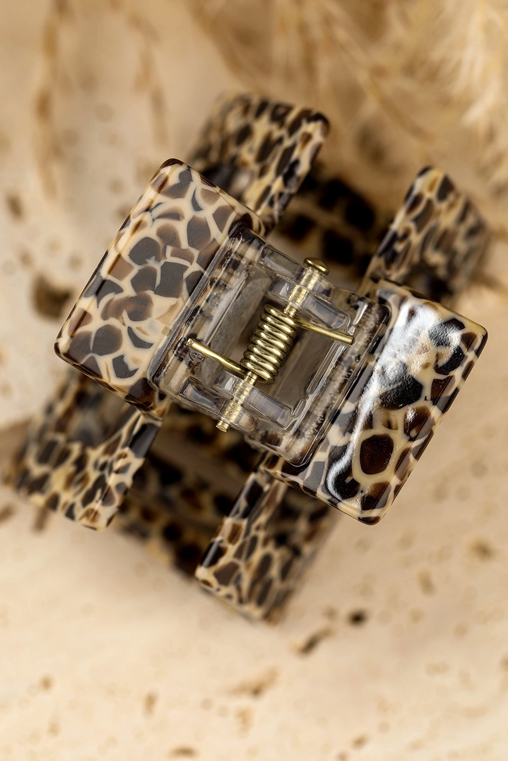 Leopard Print Cutout Square Claw Clip | White