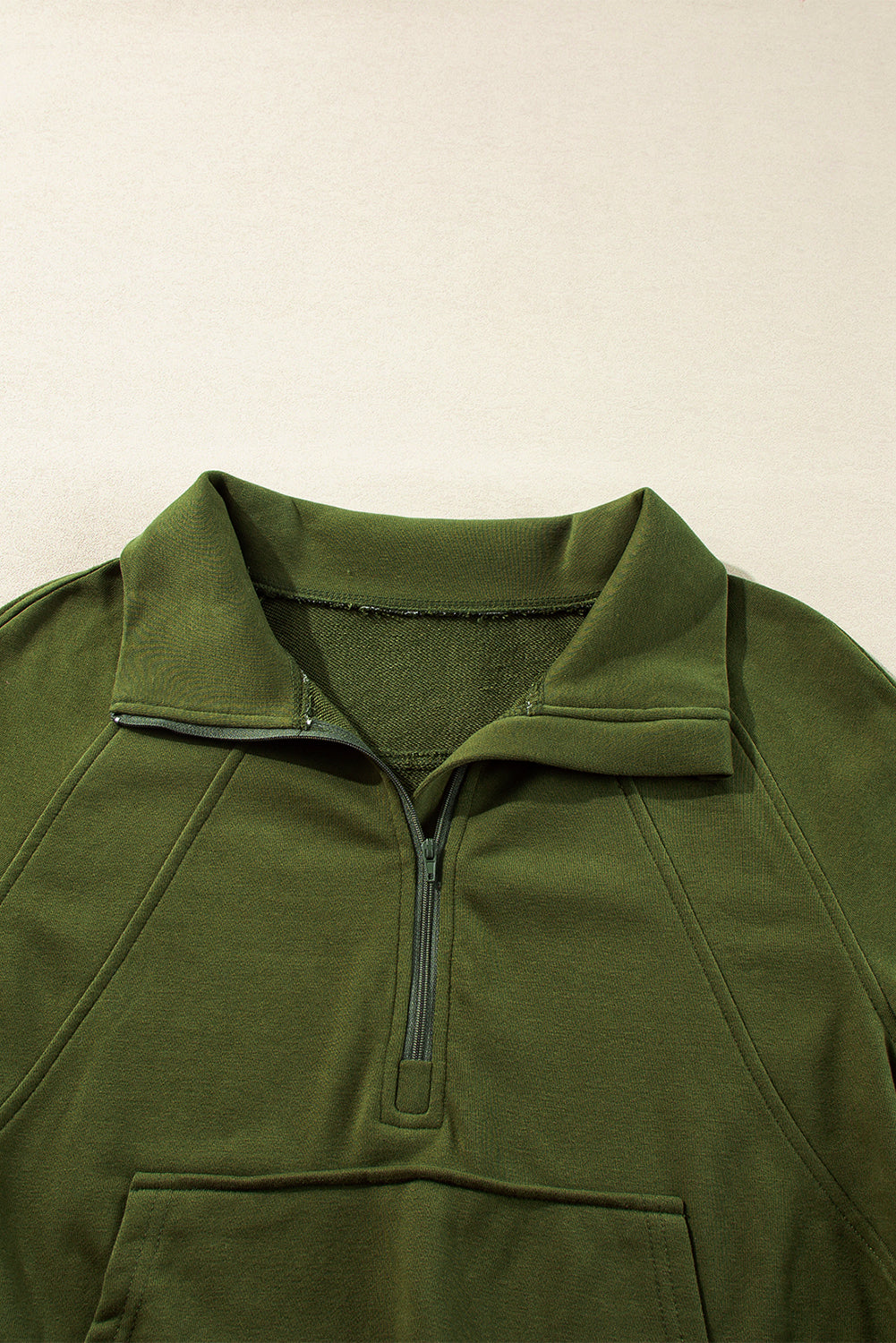 Quarter Zip Stand Neck Kangaroo Pocket Sweatshirt | Moss Green