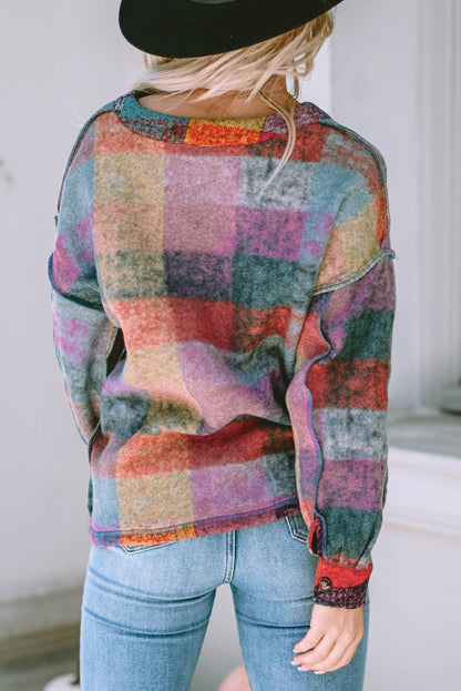 Brushed Checked Western Buttoned Jacket | Multicolour