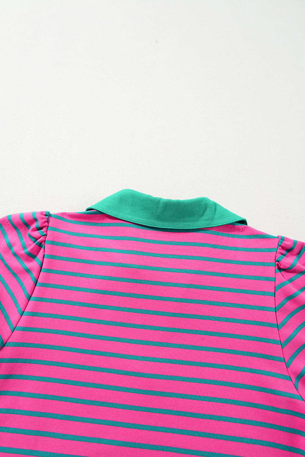 Collared V Neck Puff Sleeve T Shirt Dress | Pink Stripe