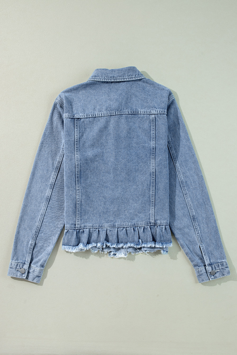 Ruffle Raw Hem Flap Pockets Denim Jacket | Beau Blue