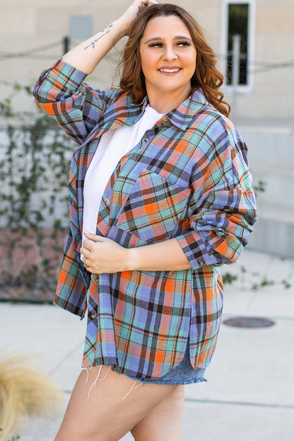 Plus Size Plaid Print Buttoned Shirt | Orange