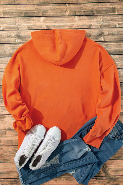 Fleece Lined Half Zipper Kangaroo Pockets Loose Hoodie | Orange