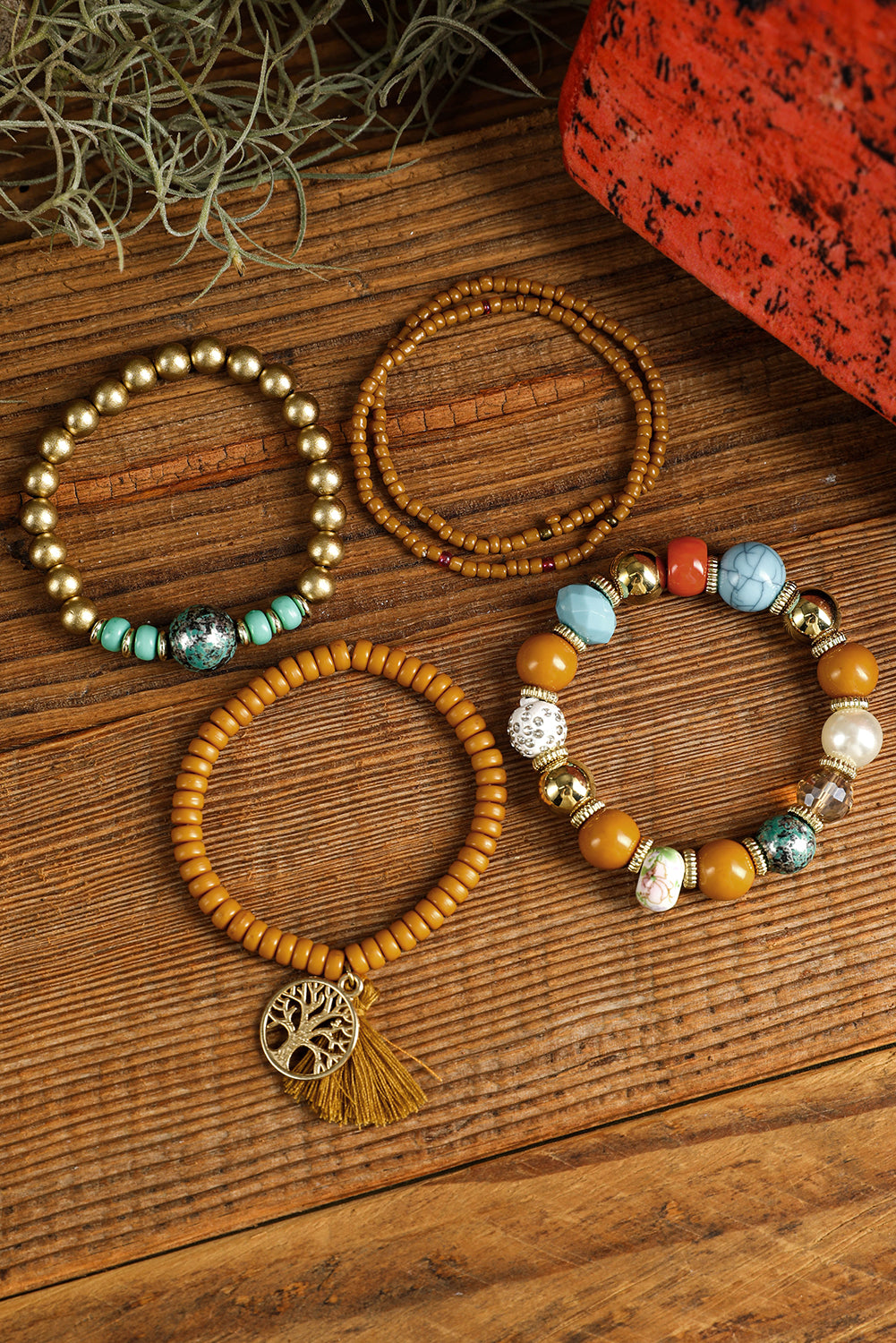 5Pcs Boho Beaded Turquoise Bracelets Set | Chestnut