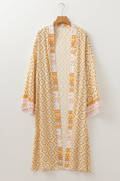 Bohemian Geometric Printed Loose Sleeve Long Kimono | Yellow