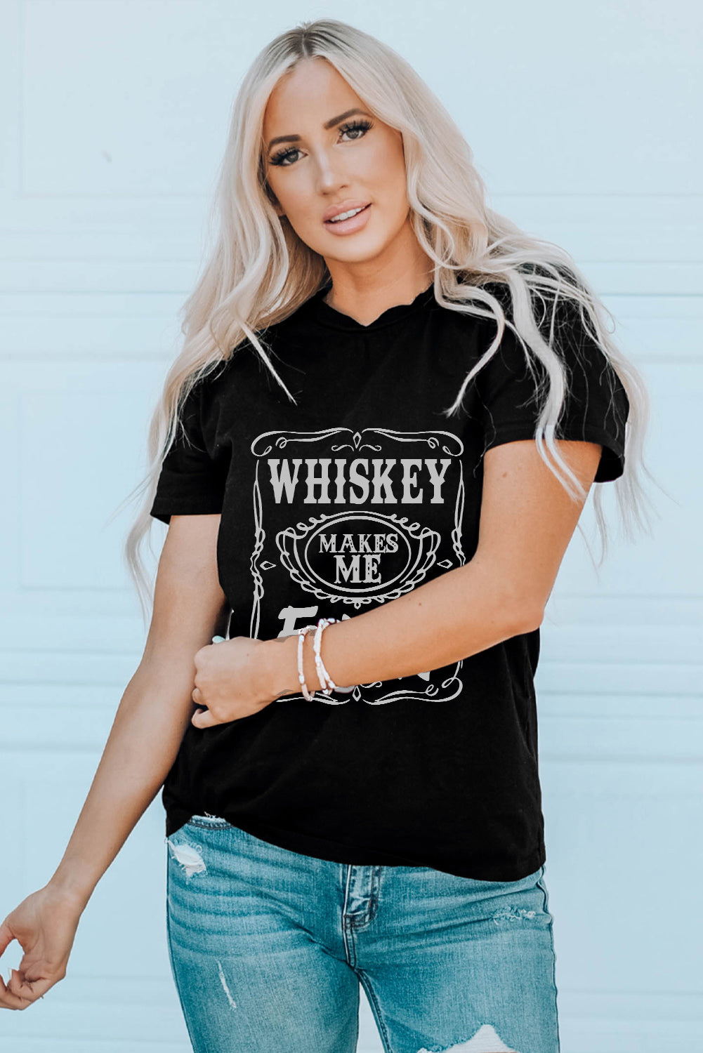 Whiskey Makes Me Frisky Print Graphic Tee | Black