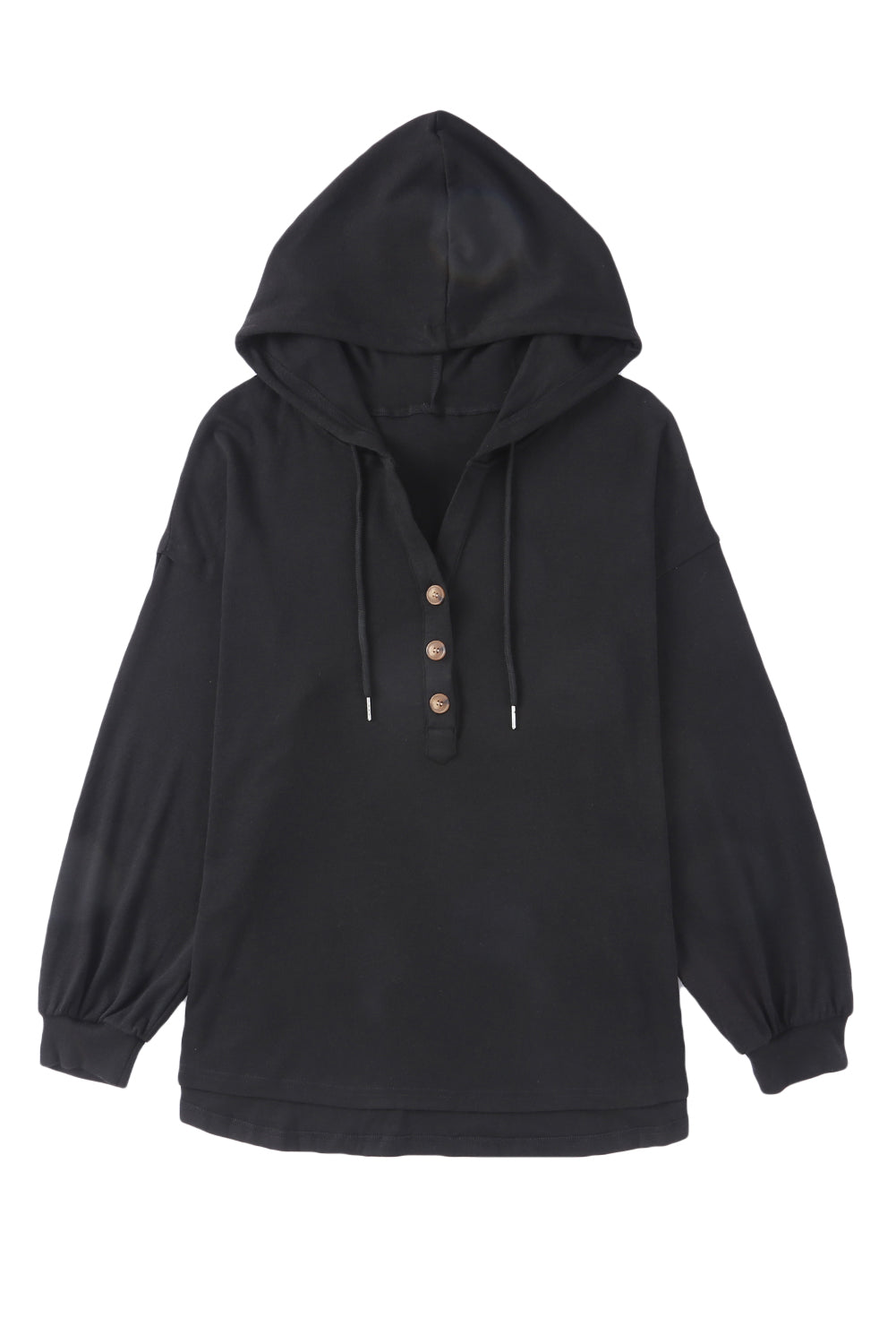 Buttoned High And Low Hem Hoodie | Black