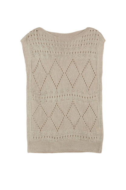 Pointelle Knit Short Dolman Sleeve Sweater Top | Khaki