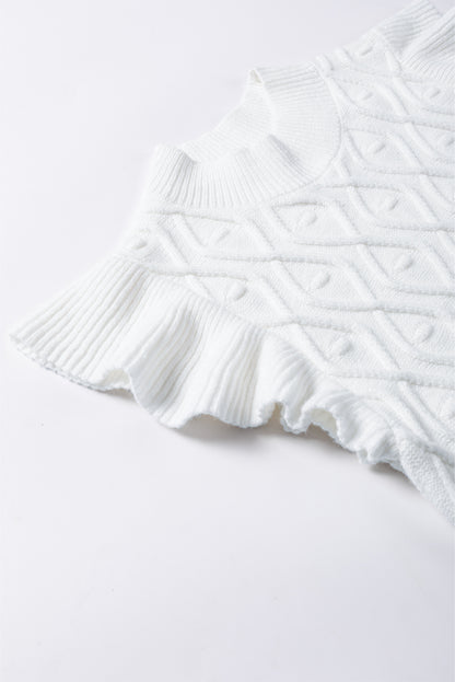 Textured Ruffled Mock Neck Knitted Vest | White