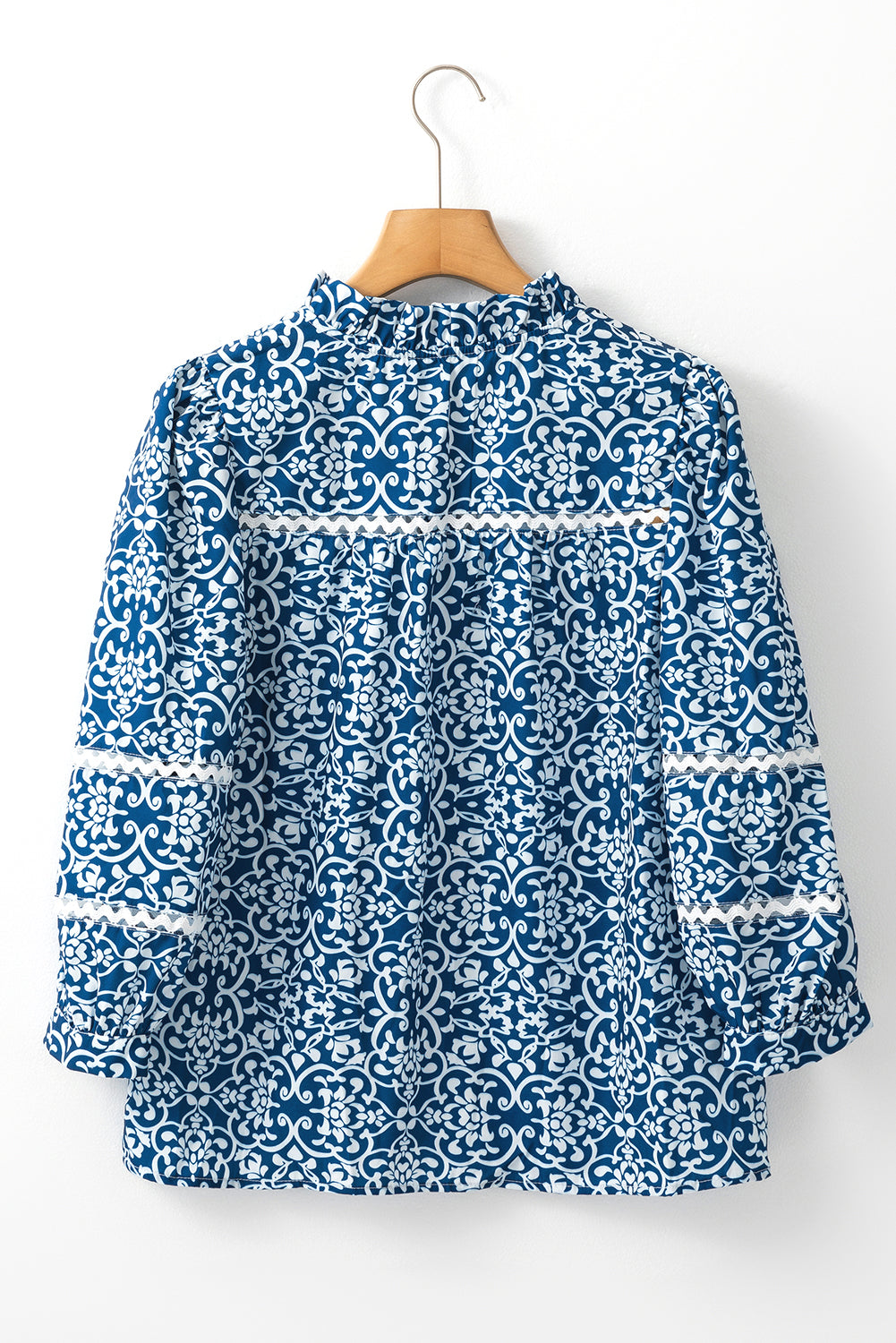 Floral Ric-Rac Patchwork Button Loose Fit Shirt | Blue