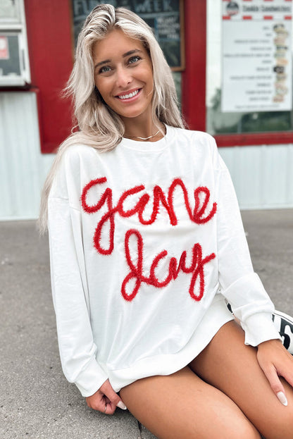 Tinsel Game Day Drop Shoulder Graphic Sweatshirt | White