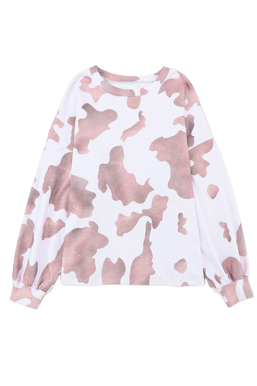 Cow Spots Print Drop Shoulder Puff Sleeve Sweatshirt | Brown