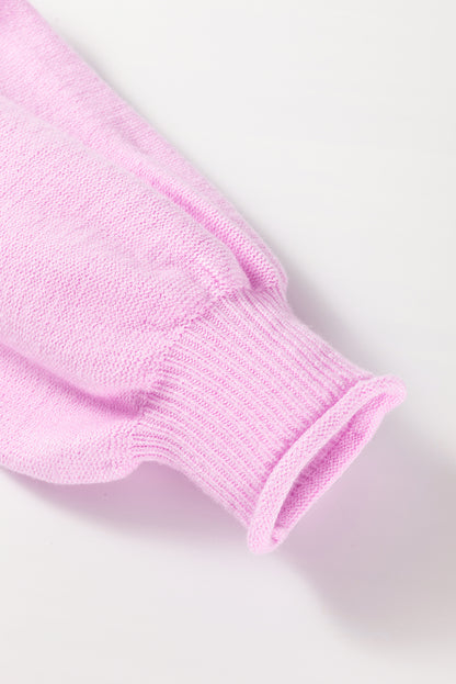 Raw Edge Ribbed Detail Drop Shoulder Sweater | Pink