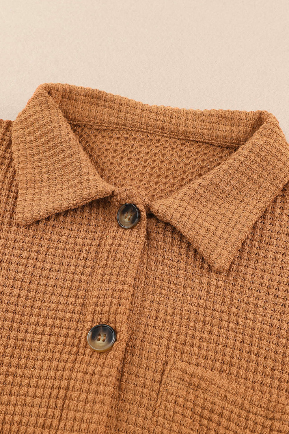 Waffle Knit Button Up Casual Shirt | Brown