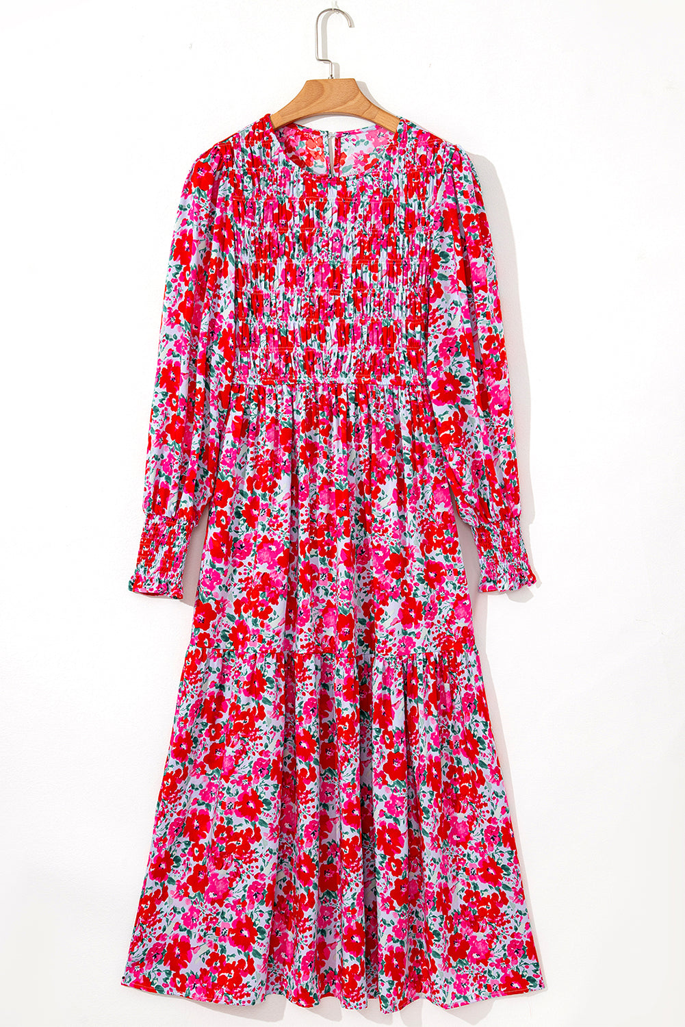 Floral Print Smocked Lantern Sleeve Tiered Maxi Dress | Sky Blue