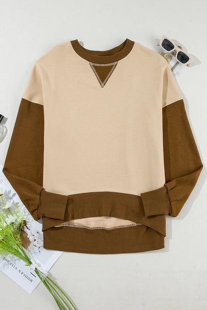 Colour Block Thumbhole Sleeve Drop Shoulder Sweatshirt | Apricot