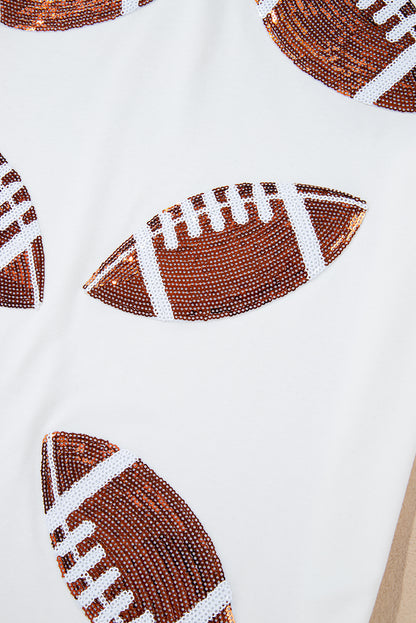 Sequined Rugby Football Graphic Cotton T Shirt | White