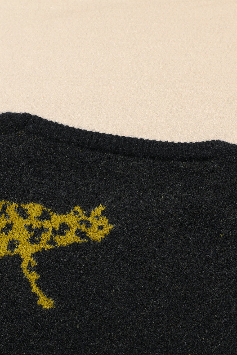 Cheetah Pattern Knit Round Neck Sweater | Black