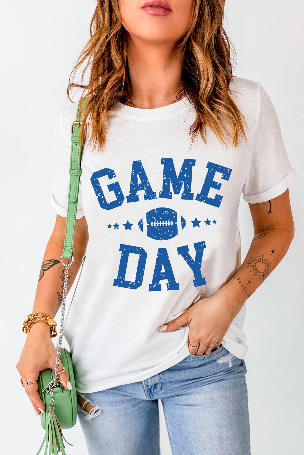 Game Day Rugby Football Graphic Crewneck T Shirt | White