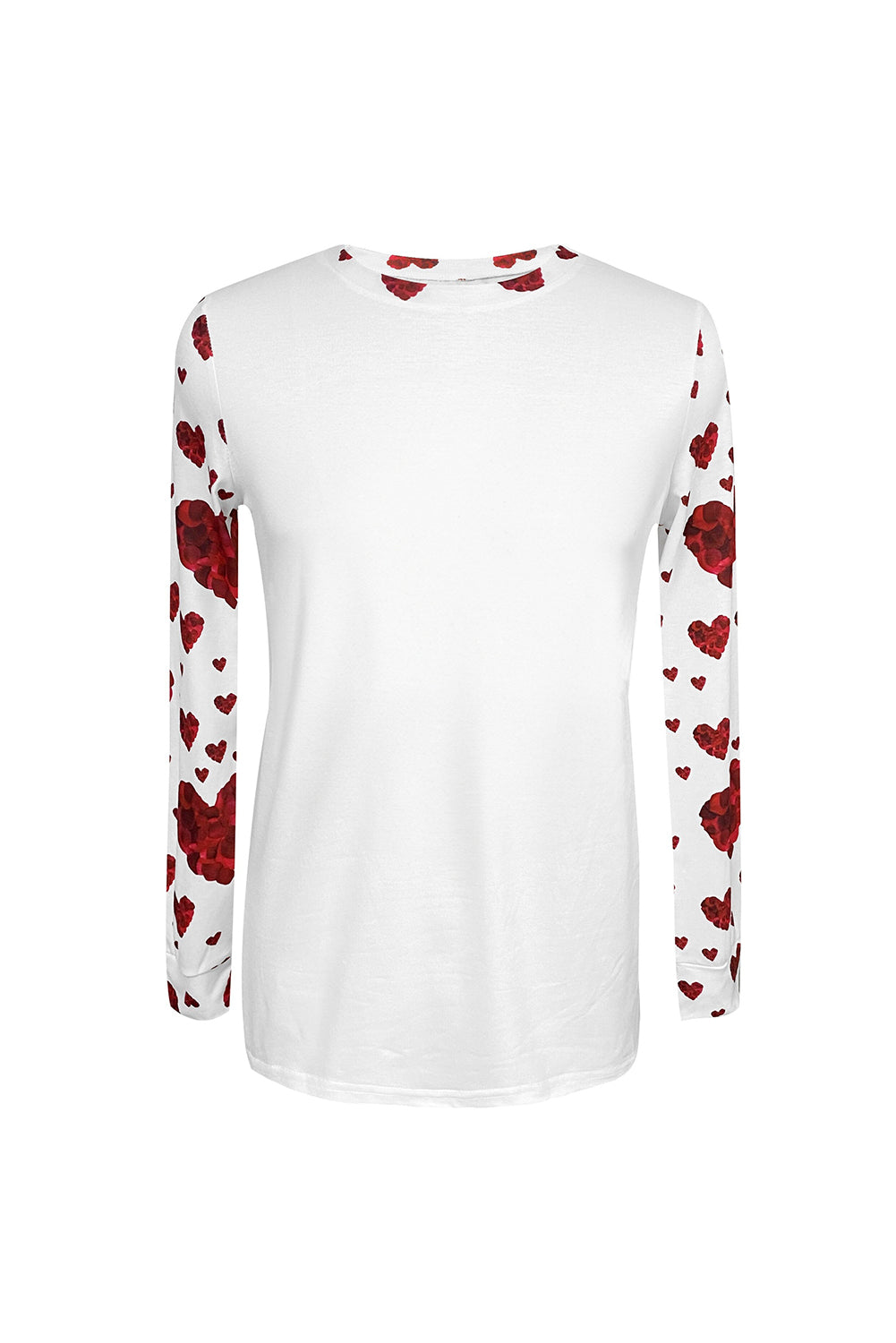 Heart Shape Print Round Neck Long Sleeve T Shirt | White